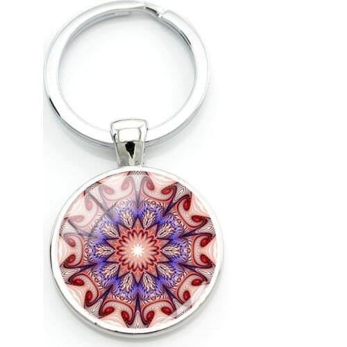 TAFREE Vintage Mandala Picture SIlver-Plated Keychains Colorful Lucky Floral 25mm Glass Charm Key Ring For Biology Teachers