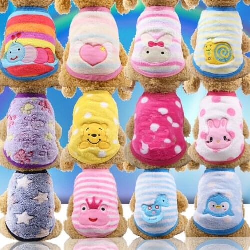 Multi-color flange coral velvet warm cartoon embroidery vest pet dog cat clothes dog t shirt dog vest small dog clothes