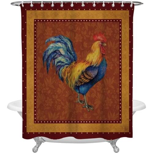 Farm Animal Rooster Retro Polka Dot Shower Curtains Bathroom Curtain Waterproof Polyester Frabic Bathroom Curtain with Hooks