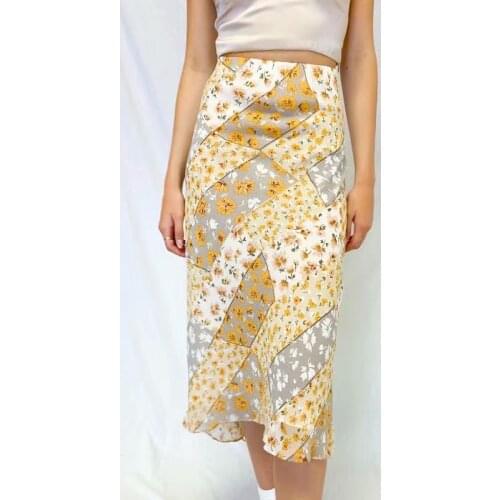 Happie Queens fashion women floral print chiffon beach Bohemian skirt High Elastic Waist Midi Long A-Line Boho Skirt Femme