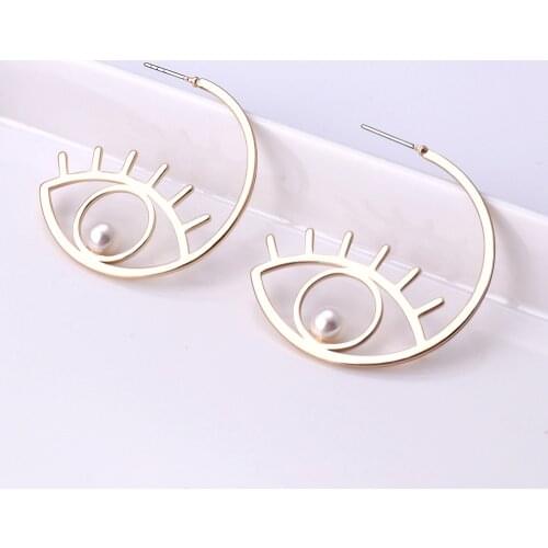 Punk Evil Eye C Shape Drop Earrings for Women Personality Gold Silver Color Hollow Statement Earrings Fashion Jewelry Oorbellen