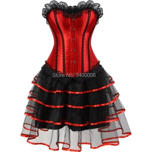 Women Burlesque Dancer Dress Lingerie Sexy Costumes Gothic Lace Up Bustiers Corsets With Skirts Mini Tutu Vintage Exotic 6XL