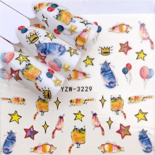 YZWLE 1 PC New Arrivial Nail Sticker Water Decals Cartoon Pig/Fox/Cat / Sheep / Flower Transfer Nail Art Decoration For 2020