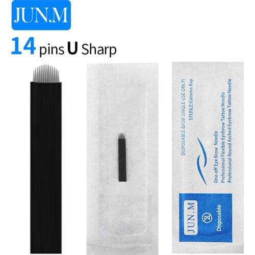 100 Pcs 14 Pin Needle U Shape Eyebrow Tattoo Superior Microblading Blades For Permanent Makeup Manual Pen 3D Eyebrow Embroidery