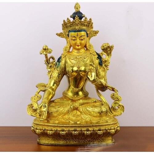 21CM large Buddhism gold gilding Tara Guan yin PU SA Buddha statue brass statue HOME family safety Health effective protection