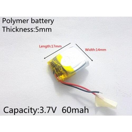 3.7V,60mAH,501417 PLIB; polymer lithium ion / Li-ion battery for GPS,mp3,mp4,mp5,dvd,,model toy