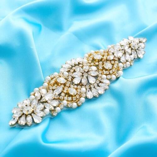 Appliques Fashion Sewing Wedding Dresses Crystal Beads DIY Bridal Rose Clear Rhinestones Silver Belt Gold Accessory S103