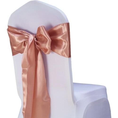 Shipping FREE 25PC/Lot Chair Sashes Bow Tie 7" X108" Wedding Chair Satin Sashes Gold Cover Wedding Decor Party Banquet Venue