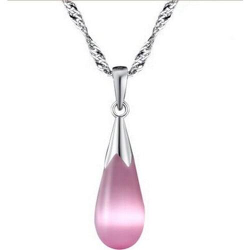 FREE SHIPPINGPretty Natural Pink Opal jade 925 Sterling Silver Teardrop Pendant Necklace