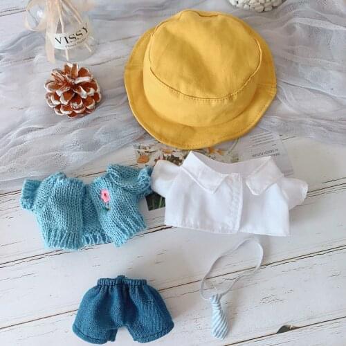 Baby Idol Plush Doll Clothes Toy Baby Dress Up Blue Flower Cardigan White Shirt Tie Clothes Pants Suit 20 Cm Christmas Gifts