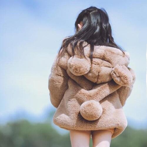 Kids Boys and Girls Winter Solid Zipper Hooded Cute Faux Fur Jacket Coats Children Clothes Fashion Thicken Warm Outerwears C12