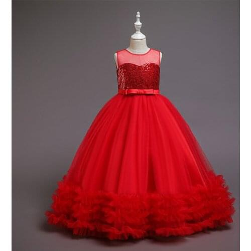 Girls summer sequins embroidered bow elegant net gauze puffy dress wedding dress stage costume prom dress girl clothes sweet