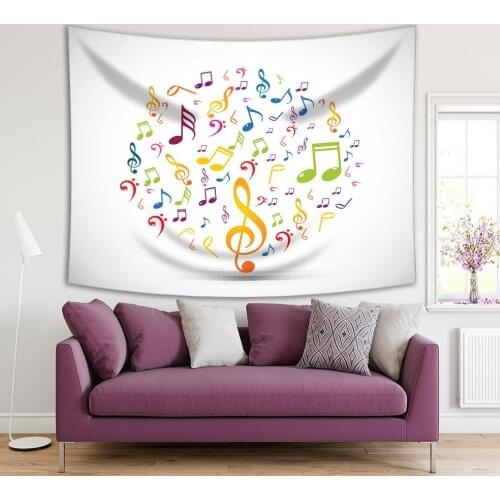 Tapestry Colorful Music Notes Circle Rainbow Colors Fun Musical Theme Purple Yellow Blue Green