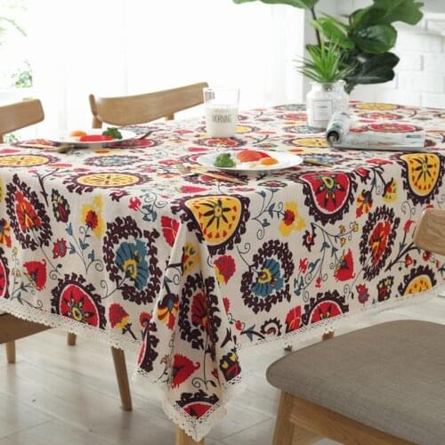 CFen As Quality Sun Flower Fine Cotton Emp Vintage Lace Thick Printed Dining Tablecloth Cotton Home Kitchen Banquet Hotel Decor