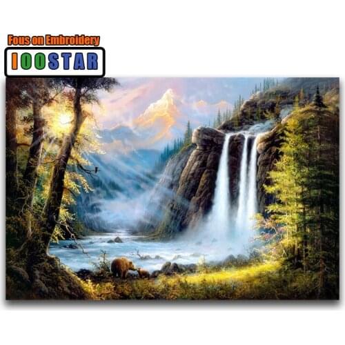 Full Square Diamond mosaic landscape Round Diamond painting waterfall 5D DIY Diamond embroidery Cross stitch Bear family