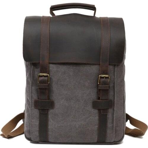 VZVA Leather Laptop Backpack 13 inch Canvas School Backpack Rucksack Bag For Men Fashion Daypack