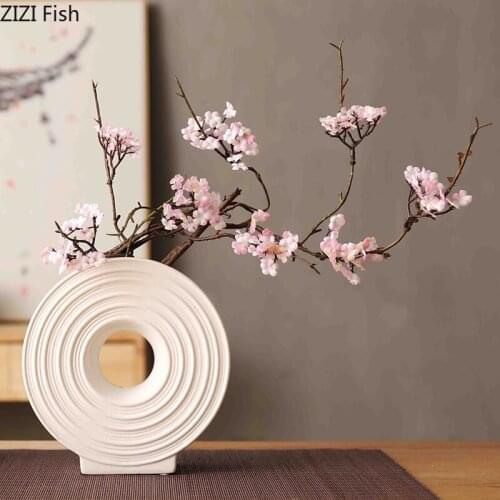 Round Wheel Ceramic Vase Japanese-style Flower Arrangement Home Decor Modern Desktop Decorative Ornaments Zen Porcelain Vases
