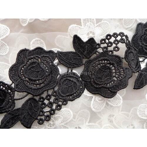 5 Yards Flower Venice Lace Trim In Black Eyelet Lace Applique Trim For Jewelry or Costume design