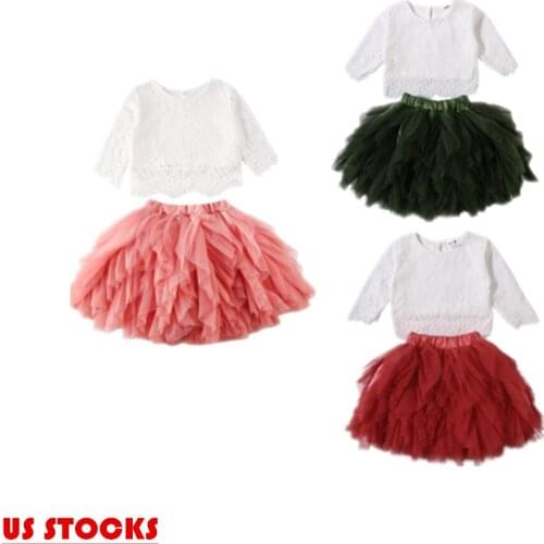 Citgeett Spring Fall Autumn Toddler Kids Baby Girls Clothes Tops T-shirt Lace Tutu Skirt Ruffle Dress Outfit Set Set