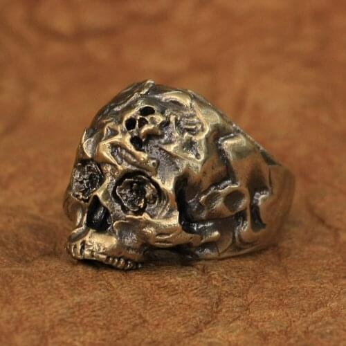 LINSION Brass Rose Skull Ring High Details Mens Biker Rock Punk Jewelry BR280 US Size 7~15
