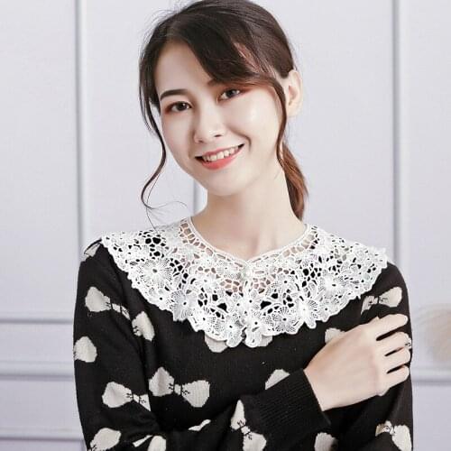 Fashion Cotton round neck doll collar swan Print wild False Collar Lapel Blouse Top Women Clothes Accessories Lace flower collar