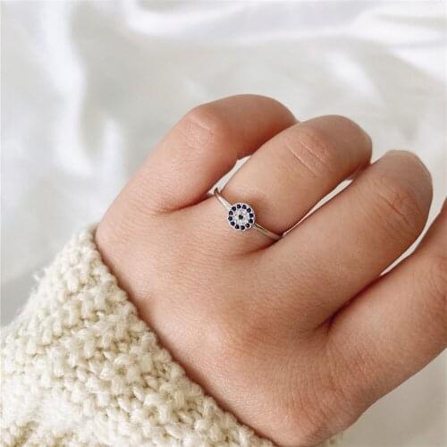 Trendy Rhodium Color Plating Blue and Clear Stone Paving Around Charm Ring For Women Girl Classic Gorgeous Chic Elegant Jewelry