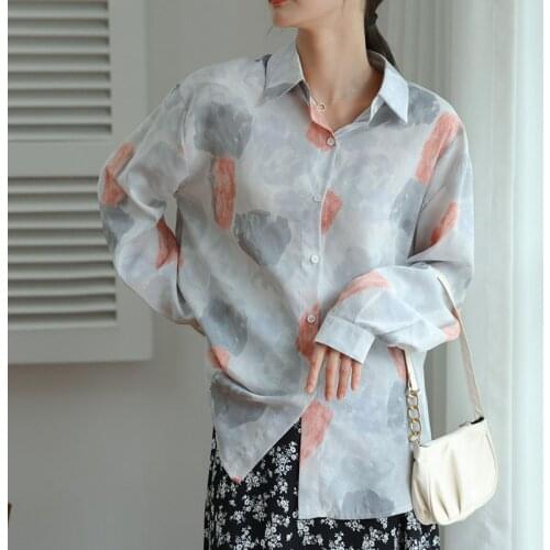 Vogue summer Sun protection tops ladies shirts Womens chiffon blouses casual loose long sleeve Tops Blusas Mujer