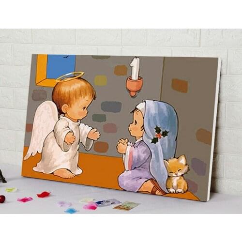 Modular painting cartoon cute angel digital paint by numbers diy digital painting home decor for kids room