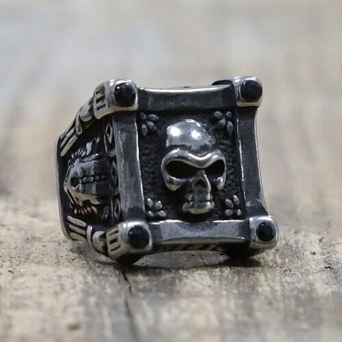 Retro Mens Gothic Skull Ring Black Zircon Crystal Stainless Steel Signet Ring Men Boys Punk Biker Ring Jewelry Big Size 7-15
