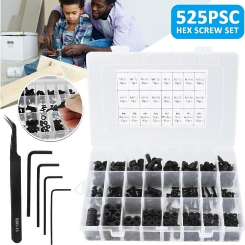 520pc M3 M4 M5 M6 Socket Cap Threaded Screw Set Kit Hex Button Head Alloy Steel Assortment Kit with Storage Box For small repair