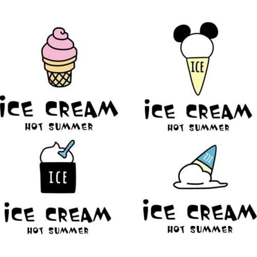 Cartoon Ice Cream PVC Patch Iron On Transfers For Clothes Heat Transfer Vinyl Sticker Applique Kawaii Thermal Transfer Decor