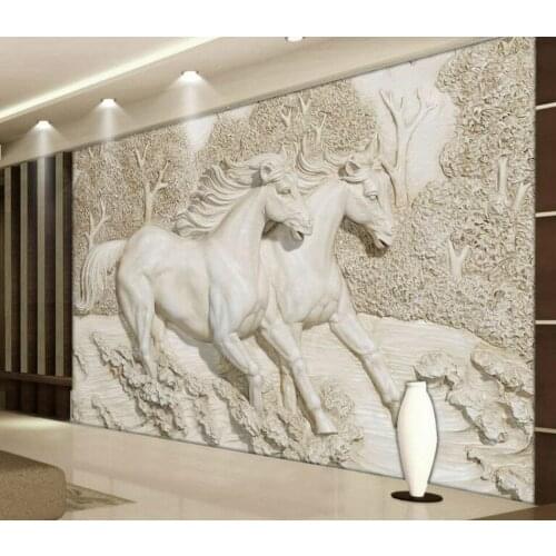 Bacal 3d Wall Paper Home Improvement Decorative Wallpaper for Walls Living Room 3D Stereo Relief White Horse Wallpaper Murals
