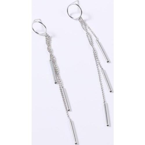 Real 925 Sterling Silver Long Chain Tassel Drop Earrings For Women Statement Korean Dangle Earring Fashion Jewelry