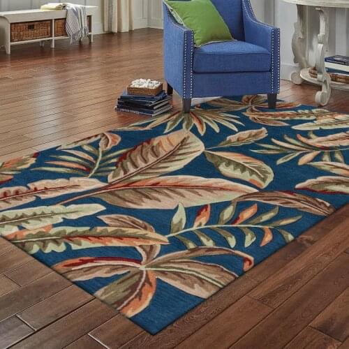 Nordic red brown green leaves dark blue bedroom living room door mat non-slip bedside carpet floor mat