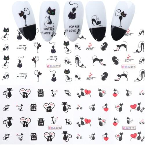 1 sheet Sexy Black Cat Water Transfer Nail Decals Tattoo Cute Cartoon Stickers Manicure Foil Wraps DIY Stylish Decoration SABLE
