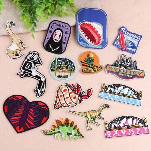 PGY Punk Series Dinosaur Embroidery No Face Man Patches Iron on T-Shirt Sew on Fabric Clothes Sydney Architecture Appliques