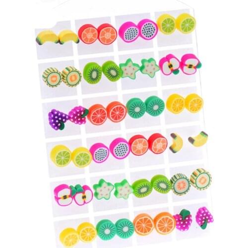 Promociones Hot Wholesale Lots 24 Pairs Brincos Trendy Plastic Resin Multiple Fruits Childrens Stud Earrings