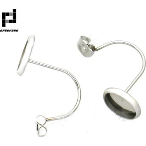 BASEHOME 10pcs/lot 10/12/14/16mm Stainless Steel Round Blank Earring Settings Cabochon Base Fit Cabochon Cameo DIY Ear Jewelry