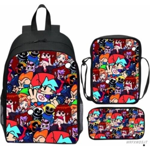 3D Hot Video Game Friday Night Funkin Backpack Boys Girls Anime Bookbag Gifts 3Pcs Set School Bag Kids Pencil Case Shoulder Bag