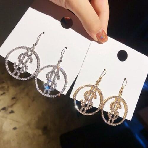 Unique Design US Dollar Money $ Drop Crystal Earrings For Women Round Earrings For Women Trendy Jewelry Gifts