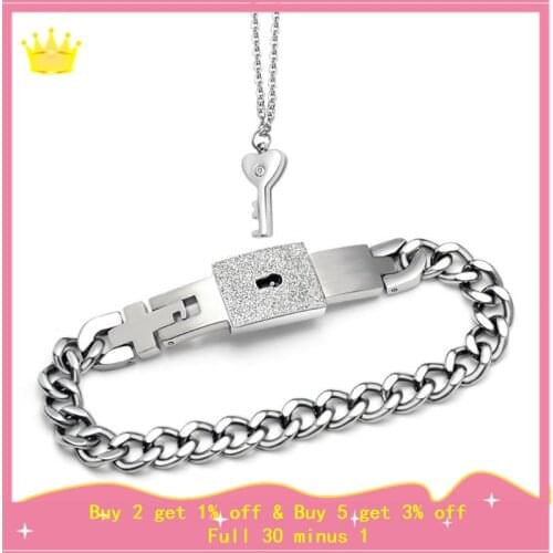 Titanium Puzzle Couple Heart Lock Key Couple Bracelet Necklace Lover