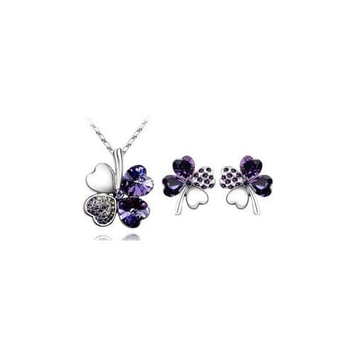 Fine Jewelry Austria Crystal Deep Purple Pendant 925 Sterling Silver Necklace Earrings Gift, Wedding Jewelry Set Womens S0138