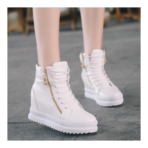 Women Sneakers 2020 Women Wedge Casual Shoes Zipper Height Increasing Breathable High Top Women Walking Flats Trainers Shoes