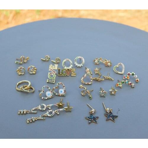 Colorful CZ stud earring rainbow gold heart letter earrings for women Korean earring zirconia crystal charm jewelry gift