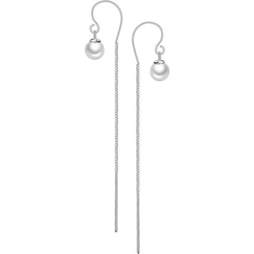 KOFSAC Fashion 925 Sterling Silver Earrings For Women Simple Geometric Pearl Ear Line Jewelry Lady Christmas Party Accessories