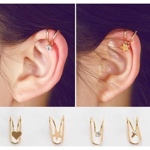 New Fashion Star Single Crystal Clip On Earrings for Women No Pierced Cartilage Ear Cuff Wrap Pendientes Party Wedding Jewelry