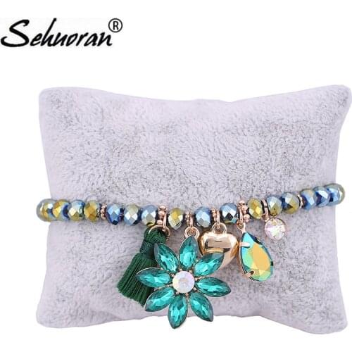 Sehuora Bracelets For Women Bracelets & Bangles Crystal Beads Jewelry Flower Bijoux Elastic Pulseira Feminina Pulseras Mujer