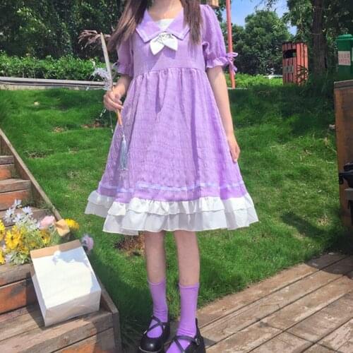 Japanese Sweet College Sailor Collar High Waist Pleated Lace-up Short Sleeve Ruffle Dress Women Summer japanese school uniform