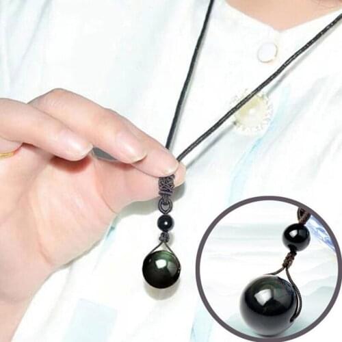 16mm Stone Necklace Pendant for Women Obsidian Friday Stone Crystal Jewelry Korean Lucky Necklaces Pendants 2021 Trendy
