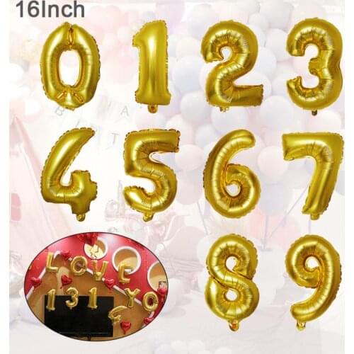 1pcs 16 Inch Aluminum Foil Fat Font Gold Number Digital Balloon Birthday Party Decoration